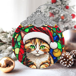 Christmas Cat Stained Glass Ornament | Unique Holiday Gift for Cat Lovers | Munchkin Cat