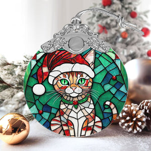 Christmas Cat Stained Glass Ornament | Unique Holiday Gift for Cat Lovers | Ocicat