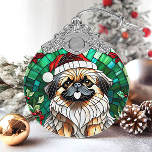 Christmas Dog Stained Glass Ornament | Unique Holiday Gift for Dog Lovers | Pekingese A02