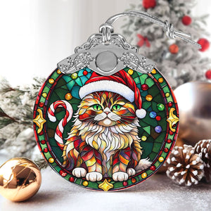 Christmas Cat Stained Glass Ornament | Unique Holiday Gift for Cat Lovers | Persian Cat