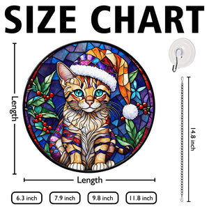 Christmas Cat Stained Glass Suncatcher | Unique Holiday Gift for Cat Lovers | Savannah Cat