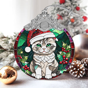 Christmas Cat Stained Glass Ornament | Unique Holiday Gift for Cat Lovers | Scottish Fold