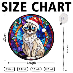 Christmas Cat Stained Glass Suncatcher | Unique Holiday Gift for Cat Lovers | Siamese Cat