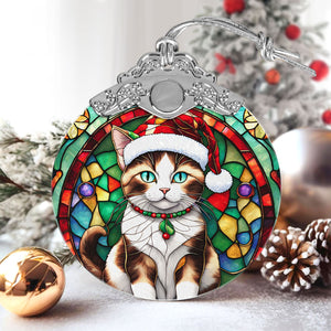 Christmas Cat Stained Glass Ornament | Unique Holiday Gift for Cat Lovers | Snowshoe