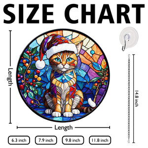 Christmas Cat Stained Glass Suncatcher | Unique Holiday Gift for Cat Lovers | Sokoke Cat