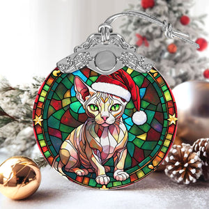 Christmas Cat Stained Glass Ornament | Unique Holiday Gift for Cat Lovers | Sphynx Cat