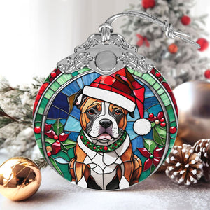 Christmas Dog Stained Glass Ornament | Unique Holiday Gift for Dog Lovers | Staffordshire Bull Terrier