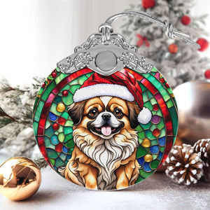 Christmas Dog Stained Glass Ornament | Unique Holiday Gift for Dog Lovers | Tibetan Spaniel