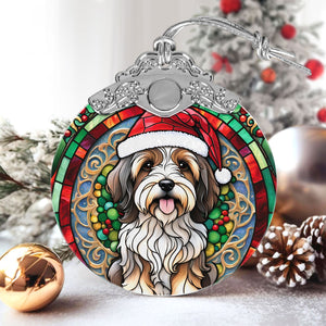 Christmas Dog Stained Glass Ornament | Unique Holiday Gift for Dog Lovers | Tibetan Terrier