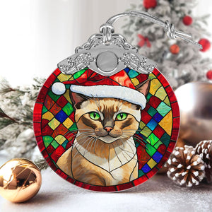 Christmas Cat Stained Glass Ornament | Unique Holiday Gift for Cat Lovers | Tonkinese