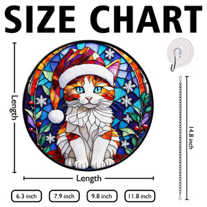 Christmas Cat Stained Glass Suncatcher | Unique Holiday Gift for Cat Lovers | Turkish Van Cat