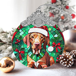 Christmas Dog Stained Glass Ornament | Unique Holiday Gift for Dog Lovers | Vizsla