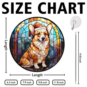 Christmas Dog Stained Glass Suncatcher | Unique Holiday Gift for Dog Lovers | Corgi