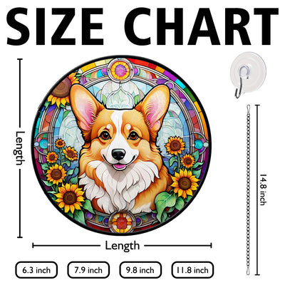 Corgi Stained Glass Suncatcher, Corgi Sunflower Suncatcher for Windows Stained Glass