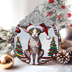 Christmas Cat Stained Glass Ornament | Unique Holiday Gift for Cat Lovers | Cornish Rex