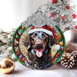 Christmas Dog Stained Glass Ornament | Unique Holiday Gift for Dog Lovers | Curly-Coated Retriever