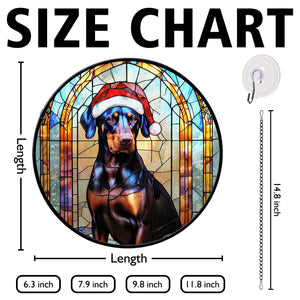 Christmas Dog Stained Glass Suncatcher | Unique Holiday Gift for Dog Lovers | Doberman