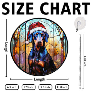 Christmas Dog Stained Glass Suncatcher | Unique Holiday Gift for Dog Lovers | Doberman