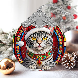 Christmas Cat Stained Glass Ornament | Unique Holiday Gift for Cat Lovers | Egyptian Mau