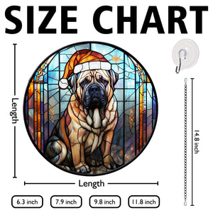 Christmas Dog Stained Glass Suncatcher | Unique Holiday Gift for Dog Lovers | English Mastiff