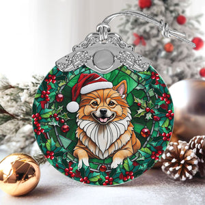 Christmas Dog Stained Glass Ornament | Unique Holiday Gift for Dog Lovers | Finnish Spitz