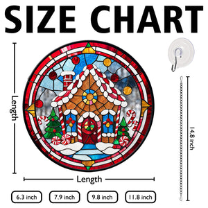 Gingerbread & House Stained Glass Suncatcher, Gingerbread & House Suncatcher for Windows Stained Glass A02