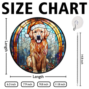 Christmas Dog Stained Glass Suncatcher | Unique Holiday Gift for Dog Lovers | Golden Retriever