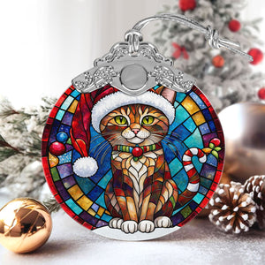 Christmas Cat Stained Glass Ornament | Unique Holiday Gift for Cat Lovers | Havana Brown