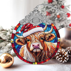 Highland Cow Stained Glass Christmas Glass Ornament, Elegant Holiday Décor for Your Tree, Glass Ornament christmas 2024