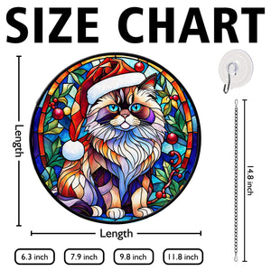 Christmas Cat Stained Glass Suncatcher | Unique Holiday Gift for Cat Lovers | Himalayan Cat