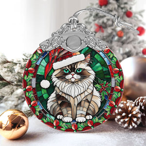 Christmas Cat Stained Glass Ornament | Unique Holiday Gift for Cat Lovers | Himalayan