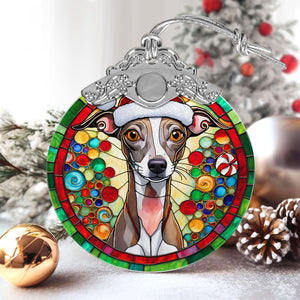 Christmas Dog Stained Glass Ornament | Unique Holiday Gift for Dog Lovers | Italian Greyhound