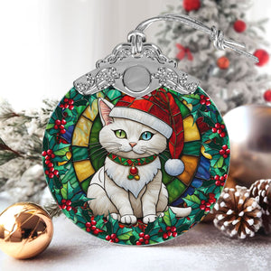 Christmas Cat Stained Glass Ornament | Unique Holiday Gift for Cat Lovers | Khao Manee