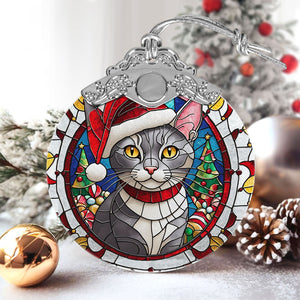 Christmas Cat Stained Glass Ornament | Unique Holiday Gift for Cat Lovers | Korat