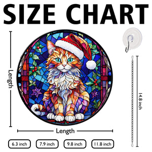 Christmas Cat Stained Glass Suncatcher | Unique Holiday Gift for Cat Lovers | LaPerm Cat