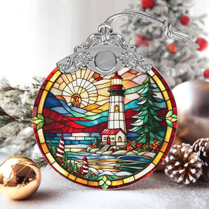 Lighthouse Stained Glass Christmas Glass Ornament, Elegant Holiday Décor for Your Tree, Glass Ornament christmas 2024