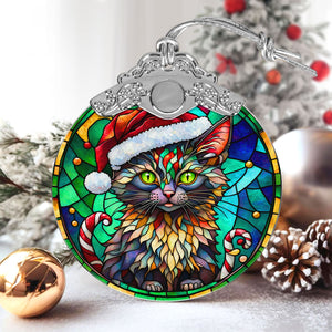 Christmas Cat Stained Glass Ornament | Unique Holiday Gift for Cat Lovers | Lykoi