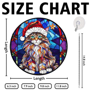 Christmas Cat Stained Glass Suncatcher | Unique Holiday Gift for Cat Lovers | Maine Coon Cat