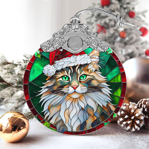 Christmas Cat Stained Glass Ornament | Unique Holiday Gift for Cat Lovers | Maine Coon