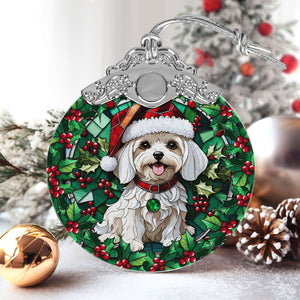 Christmas Dog Stained Glass Ornament | Unique Holiday Gift for Dog Lovers | Maltese