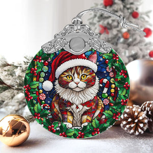 Christmas Cat Stained Glass Ornament | Unique Holiday Gift for Cat Lovers | Manx