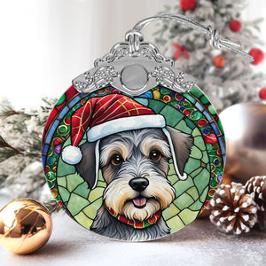 Christmas Dog Stained Glass Ornament | Unique Holiday Gift for Dog Lovers | Miniature Schnauzer