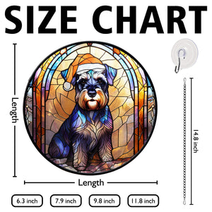 Christmas Dog Stained Glass Suncatcher | Unique Holiday Gift for Dog Lovers | Miniature Schnauzer