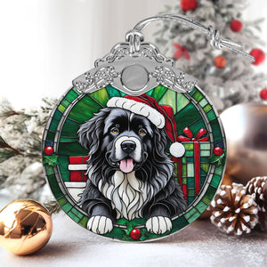 Christmas Dog Stained Glass Ornament | Unique Holiday Gift for Dog Lovers | Newfoundland