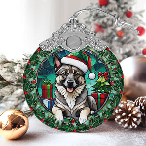 Christmas Dog Stained Glass Ornament | Unique Holiday Gift for Dog Lovers | Norwegian Elkhound