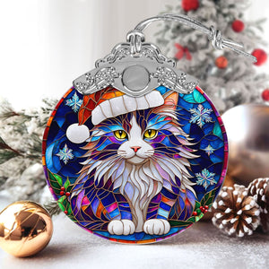 Christmas Cat Stained Glass Ornament | Unique Holiday Gift for Cat Lovers | Norwegian Forest