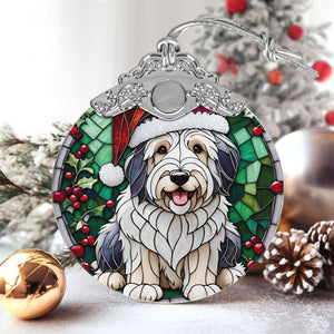 Christmas Dog Stained Glass Ornament | Unique Holiday Gift for Dog Lovers | Old English Sheepdog