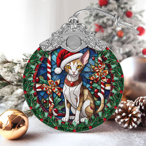 Christmas Cat Stained Glass Ornament | Unique Holiday Gift for Cat Lovers | Oriental Shorthair