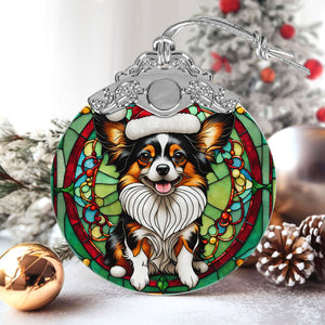 Christmas Dog Stained Glass Ornament | Unique Holiday Gift for Dog Lovers | Papillon