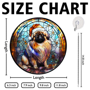 Christmas Dog Stained Glass Suncatcher | Unique Holiday Gift for Dog Lovers | Pekingese